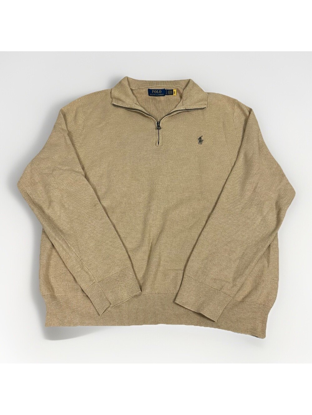 Polo‎ Ralph Lauren Beige Quarter Zip Pullover Sweater 1/4 Zip Mock Neck Men Xl